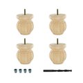 Architectural Products By Outwater 4 in x 3-1/2 in Unfinished Hardwood Round Bun Foot, 4 Pack w/ 4 Free Insert Nuts and Drill Bit 3P5.11.00012